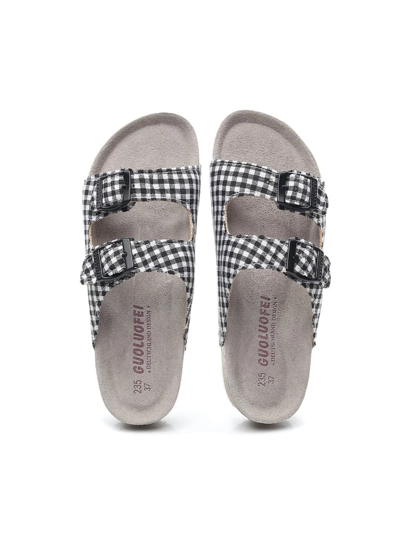 GLF Maibulun | Black Tartan Gingham Double-Buckle Sandals Slides NEW ARRIVALS 3 GLF Maibulun | Black Tartan Gingham Double-Buckle Sandals Slides NEW ARRIVALS