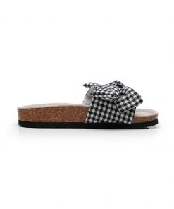 GLF NEW ARRIVALS Maibulun | Black Gingham Bow Sandals Slides