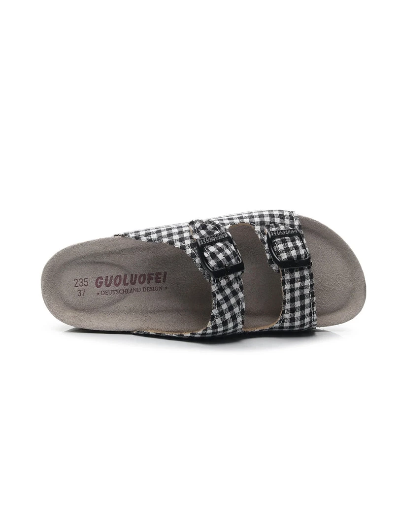 GLF Maibulun | Black Tartan Gingham Double-Buckle Sandals Slides NEW ARRIVALS 4 GLF Maibulun | Black Tartan Gingham Double-Buckle Sandals Slides NEW ARRIVALS