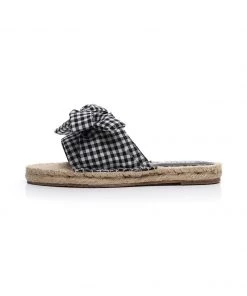GLF Maibulun | Black Gingham Bow Straw Mat Slippers Slides Sandals