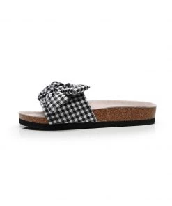 GLF NEW ARRIVALS Maibulun | Black Gingham Bow Sandals Slides