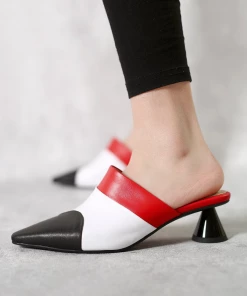 Jady Rose JadyRose | Contrast Color Triangular-Heel Leather Slide Mule S/S 2022