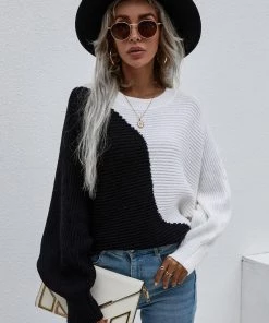 MY Smaibulun | GRANIA Batwing Sleeve Block Color Knit Sweater