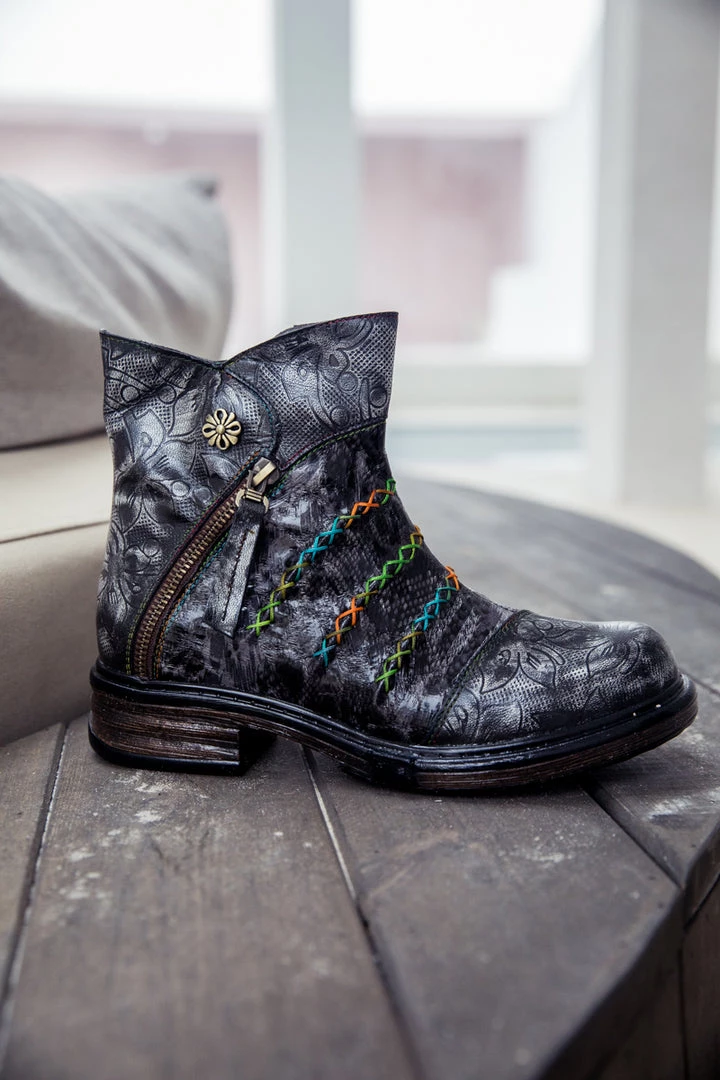 SOFFIA | Genuine Leather Rainbow Stitch Floral Embossed Ankle Boots NEW ARRIVALS 10 SOFFIA | Genuine Leather Rainbow Stitch Floral Embossed Ankle Boots NEW ARRIVALS