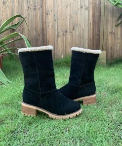 YL New In Shoes En Bloom | Black Plush-Lined Fold-Over Boots