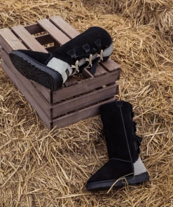 XH SMAIBULUN UGG™ | Black Ribbon Lace-Up Faux Fur-Lined Suede Boots New In Shoes