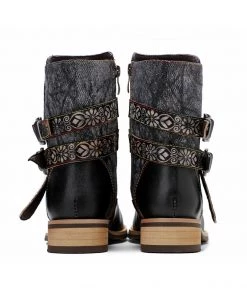 SOFFIA | Genuine Leather Gold Floral Embossed Strap Moto Boots 23 SOFFIA | Genuine Leather Gold Floral Embossed Strap Moto Boots