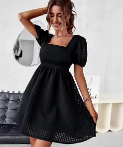 DY NOTEPAD SQUARE COLLAR MINI DRESS - BLACK