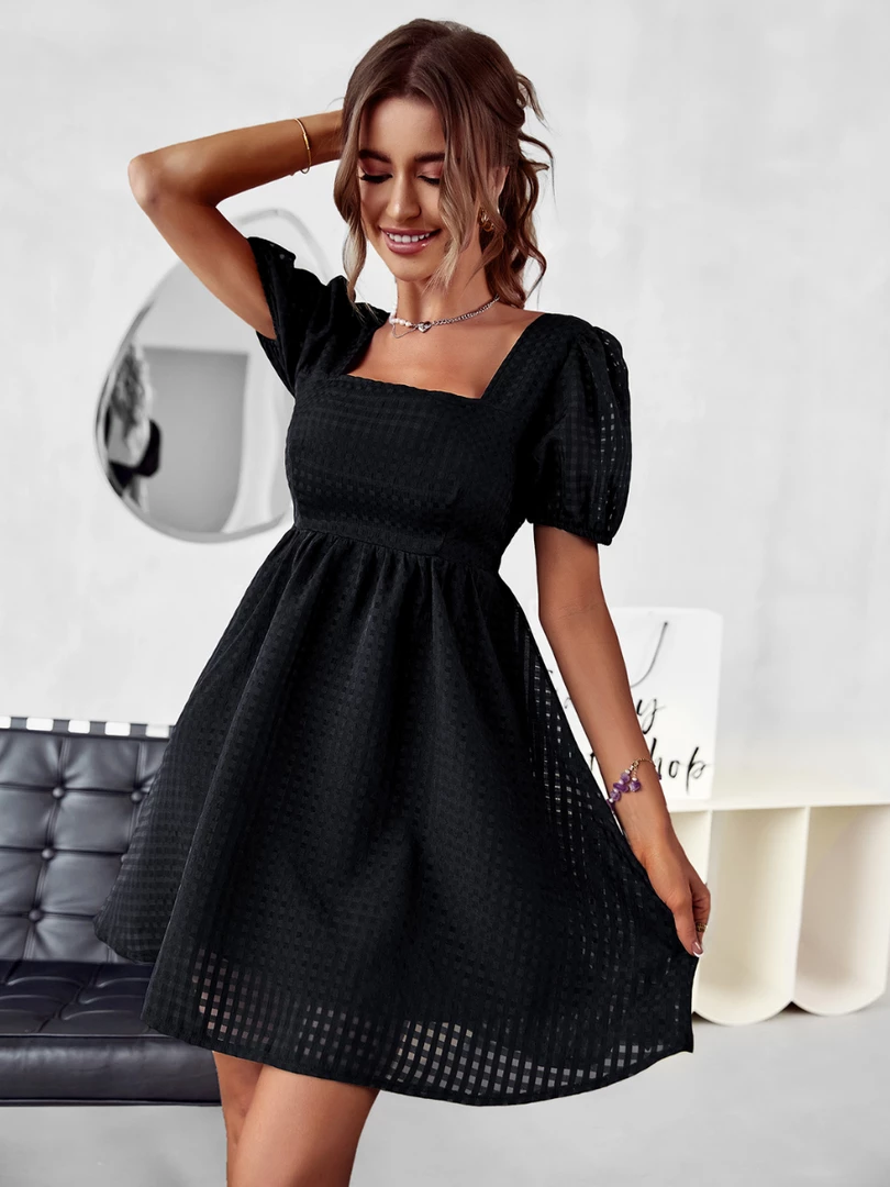 DY NOTEPAD SQUARE COLLAR MINI DRESS - BLACK 1 DY NOTEPAD SQUARE COLLAR MINI DRESS - BLACK