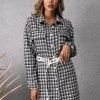 YBL Smaibulun | Black & White Plaid Tie-Waist Shirt Dress New In Clothing