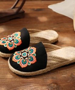 TC Shop Sandals Embroidered Lotus Side Strap Mules - Cactus Rose