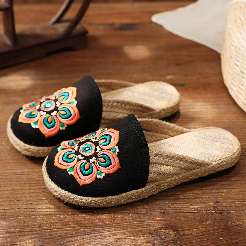 TC Shop Sandals Embroidered Lotus Side Strap Mules - Cactus Rose 2 TC Shop Sandals Embroidered Lotus Side Strap Mules - Cactus Rose