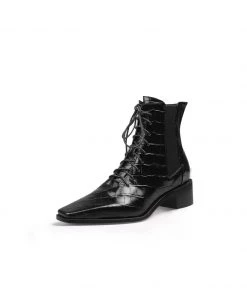 Jady Rose JadyRose | Croc-Embossed Lace-Up Black Chelsea Boot New In Shoes