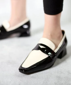 Jady Rose NEW ARRIVALS JadyRose | Genuine Leather Block Color Elegant Princess Kate Loafers - Black