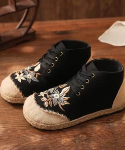 TC Embroidered Floral Head Hi-Top Sneakers Espadrilles - Cactus Rose