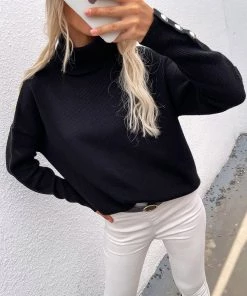 MY New In Clothing Smaibulun | Black Oversized Collar Turtleneck Knit Sweater