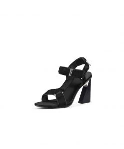 Jady Rose JadyRose | Matador Block HighHeel Open Toe Black Gladiator Sandals