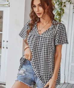 DY ROSENDA GINGHAM TOP - BLACK New In Clothing