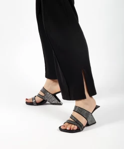 Jady Rose JADYROSE | AMADEA RHINESTONE BLACK LEATHER HEEL New In Shoes