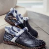 SOFFIA | Fish Scales Embossed Woolen Lined Leather Loafer - Black NEW ARRIVALS