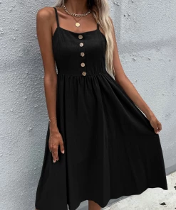 BFZY LINDSAY Linen Blend Dress - Black