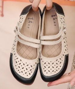 XR Rumour Has It | Perforated Double Cross Strap Leather Mary Jane Flats- Black New In Shoes