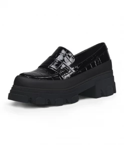 Jady Rose Shop Loafer JadyRose | Chunky Heel Croc Pattern Loafer - Black