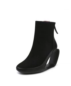 Jady Rose JadyRose | Genuine Leather JR Signature Triangle Wedge-Heel Ankle Boots