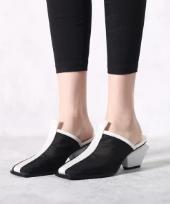 Jady Rose NEW ARRIVALS JadyRose | Geometry Block Point Toe Mid Heel Mules - Black