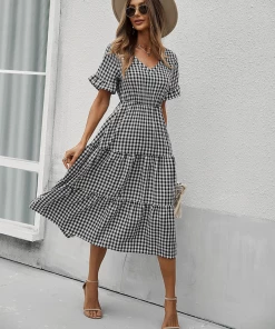 DY New In Clothing SHASTA Gingham Midi Dress - Black