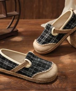 TC Plaid Dotted Line Linen Round Toe Espadrilles Loafers - Cactus Rose New In Shoes