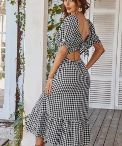 DY ELOISA Back Bow Midi Dress - Black Gingham NEW ARRIVALS