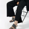 Jady Rose JADYROSE | ADALINA RHINESTONE BLACK LEATHER SLIDE NEW ARRIVALS