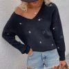 MY Smaibulun | Black Low V-neck Daisy Embroidered Knit Sweater New In Clothing