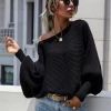 MY Smaibulun | GISELE Lantern Sleeve Tighten Cuff Knit Top - Black