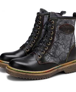 Tie Dye-Contrast Genuine Leather Combat Boots Ankle Boots - Soffia Shoes 18 Tie Dye-Contrast Genuine Leather Combat Boots Ankle Boots - Soffia Shoes