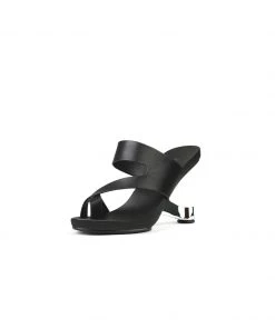 Jady Rose NEW ARRIVALS JadyRose | Black Criss-Cross Toe Elevator Heel Leather Slides