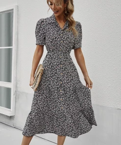 DY CLAUDIA MIDI DRESS - BLACK PRINT New In Clothing