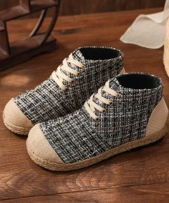 TC Classic Metallic Plaid Hi-Top Sneakers Espadrilles - Cactus Rose