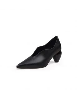 Jady Rose New In Shoes JadyRose | Genuine Leather Scalloped Edges-Curve Shaped Pump - Black
