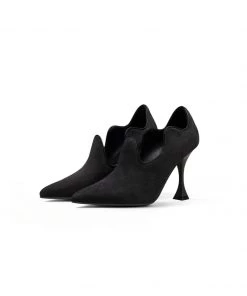 Jady Rose NEW ARRIVALS JadyRose | Scalloped Edges-Curve Shaped Leather Stilettos - Black