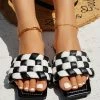 HT En Bloom | NADINA BLACK WHITE CHECK BRAIDED SLIDES Flat Sandals NEW ARRIVALS