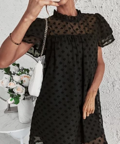 DY LOIDA Swiss Dot Tunic Dress - Black New In Clothing