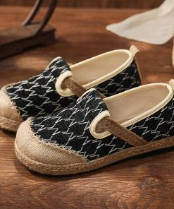 Zig Zag Stitch Linen Round Toe Espadrilles Loafers - Cactus Rose