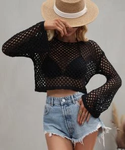 MY New In Clothing AIDA CROCHET KNIT TOP - BLACK
