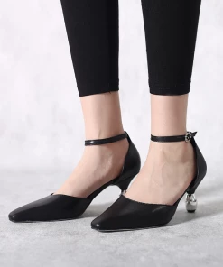 Jady Rose NEW ARRIVALS JadyRose | Black Abalone & Silver Drop-Heel Point Toe Leather Ankle Sling Back Sandals