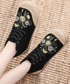 TC New In Shoes Cactus Rose | Embroidered Dandelion Round Toe Hi-Top Sneakers Espadrilles