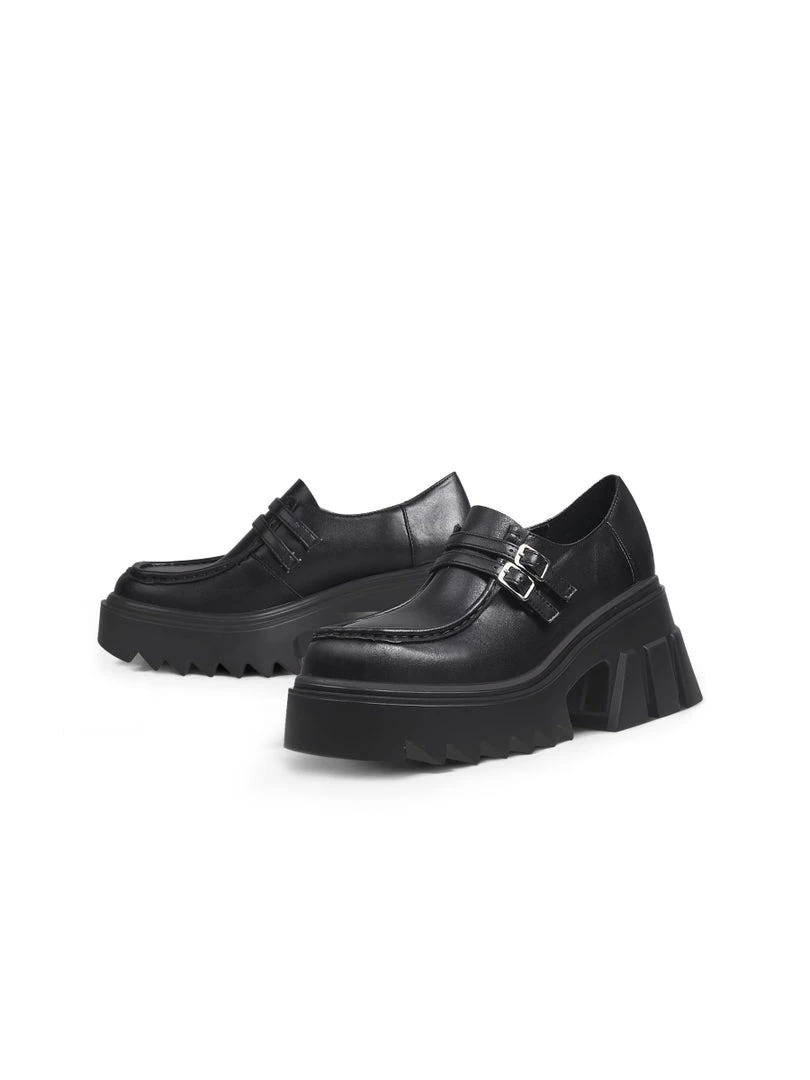 Jady Rose JadyRose | Chunky Heel Double-Buckle Loafer - Black 1 Jady Rose JadyRose | Chunky Heel Double-Buckle Loafer - Black