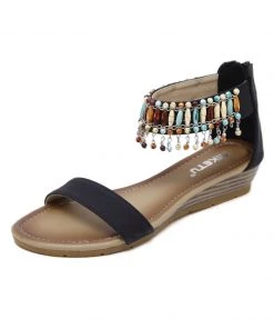 SIKETU | BLACK BEAD-ACCENT DOUBLE-STRAP SANDAL