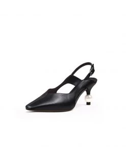Jady Rose JadyRose | Pearl Kitten Heel Leather Slingback Black 9 Jady Rose JadyRose | Pearl Kitten Heel Leather Slingback Black